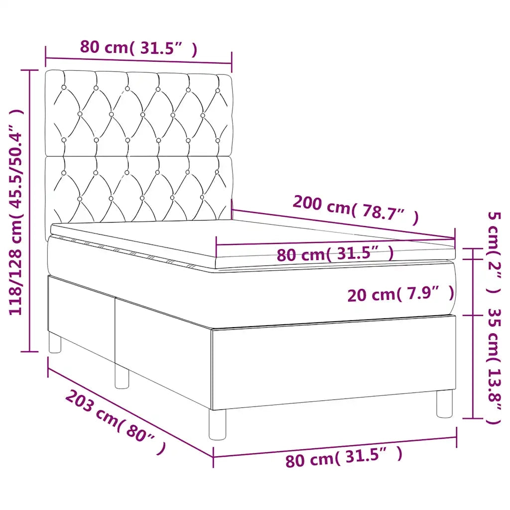Letto a Molle con Materasso e LED Blu Scuro 80x200cm in Velluto 3136273
