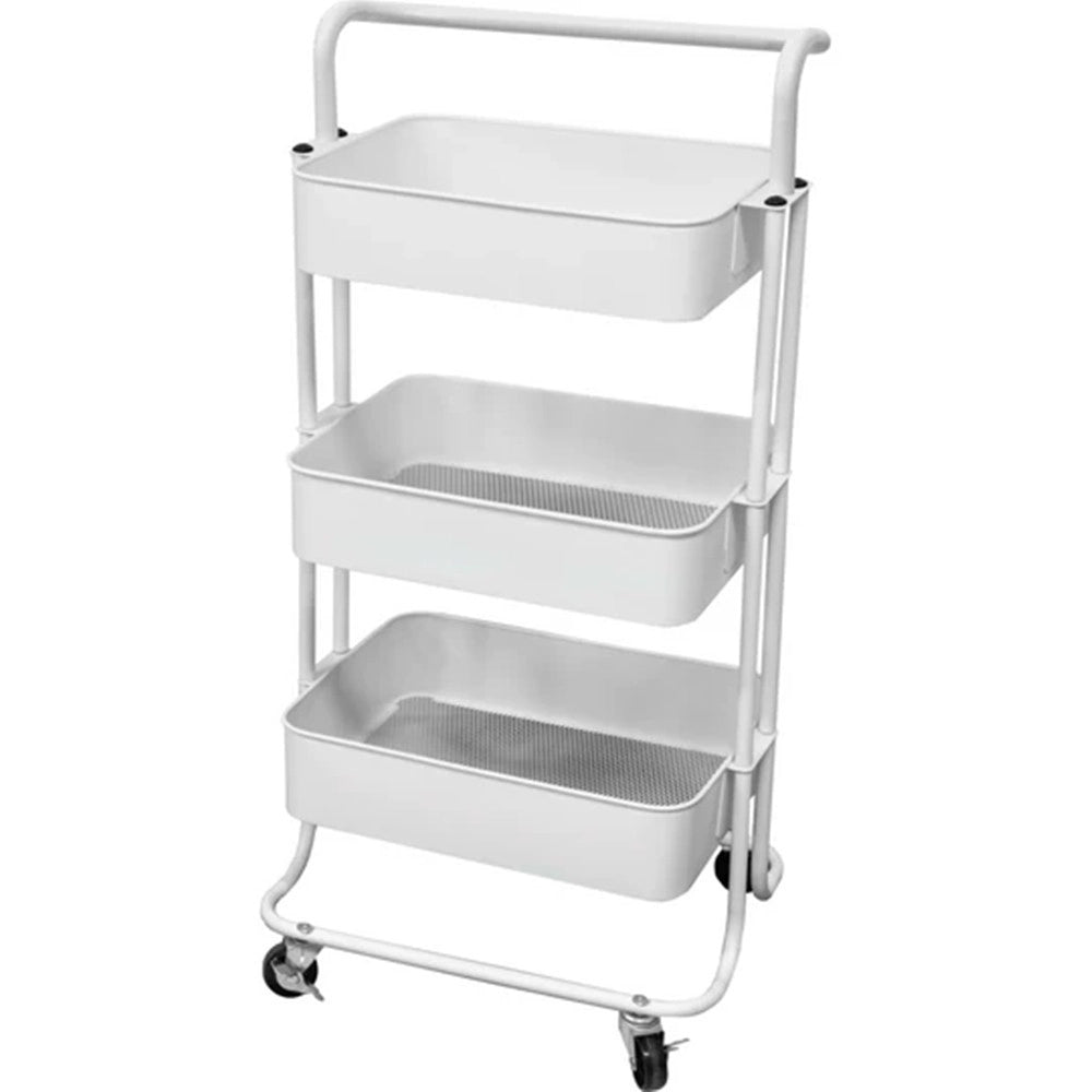 Trade Shop - Carrello Multiuso In Metallo A 3 Ripiani 4 Ruote Piroettanti Con Bloccaggio Portaoggetti -