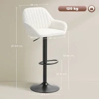 Set di 2 Sgabelli da Bar Girevoli Altezza Regolabile 87-107 cm Rivestiti in Velluto Schienale e Poggiapiedi Crema