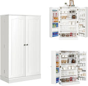 Armadietto Dispensa Alto 104 cm, Mobiletto da Cucina con Ante e Ripiani Regolabili, Credenza Autoportante per Sala da Pranzo, Soggiorno, Camere da Letto, 59 x 30 x 104 cm (Bianco)