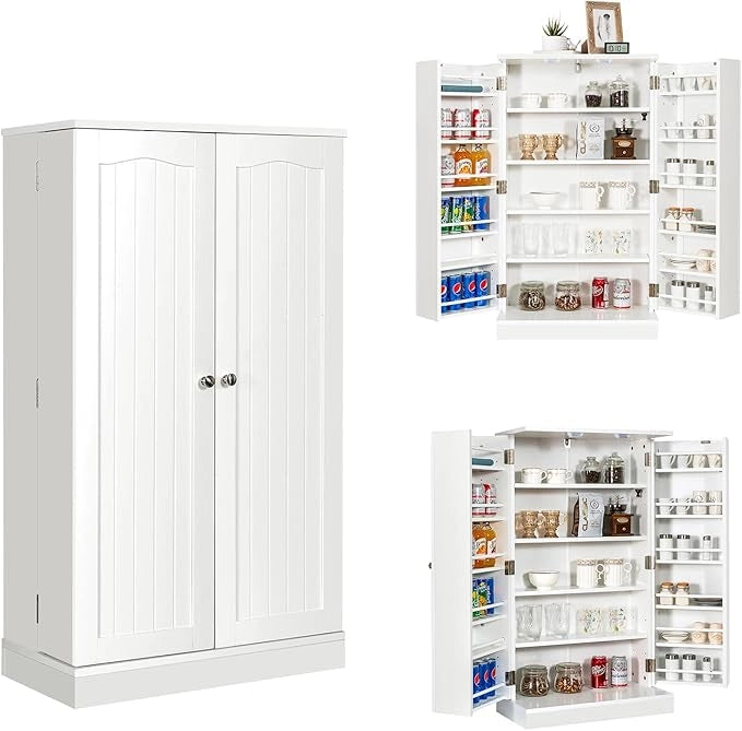 Armadietto Dispensa Alto 104 cm, Mobiletto da Cucina con Ante e Ripiani Regolabili, Credenza Autoportante per Sala da Pranzo, Soggiorno, Camere da Letto, 59 x 30 x 104 cm (Bianco)