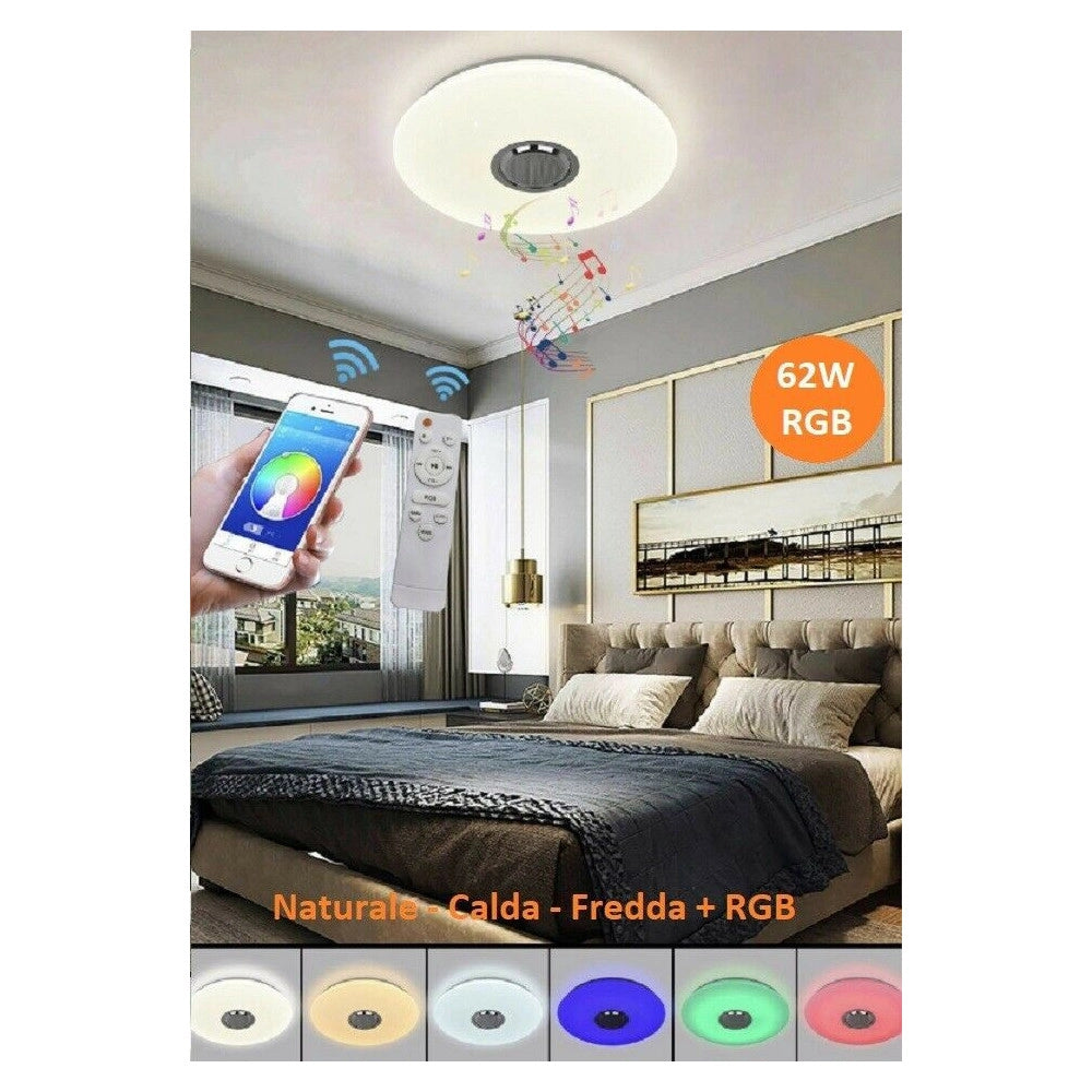 Trade Shop - Plafoniera Led 3in1 Rgb 62w Circolare Cielo Stellato Bluetooth Altoparlante App -