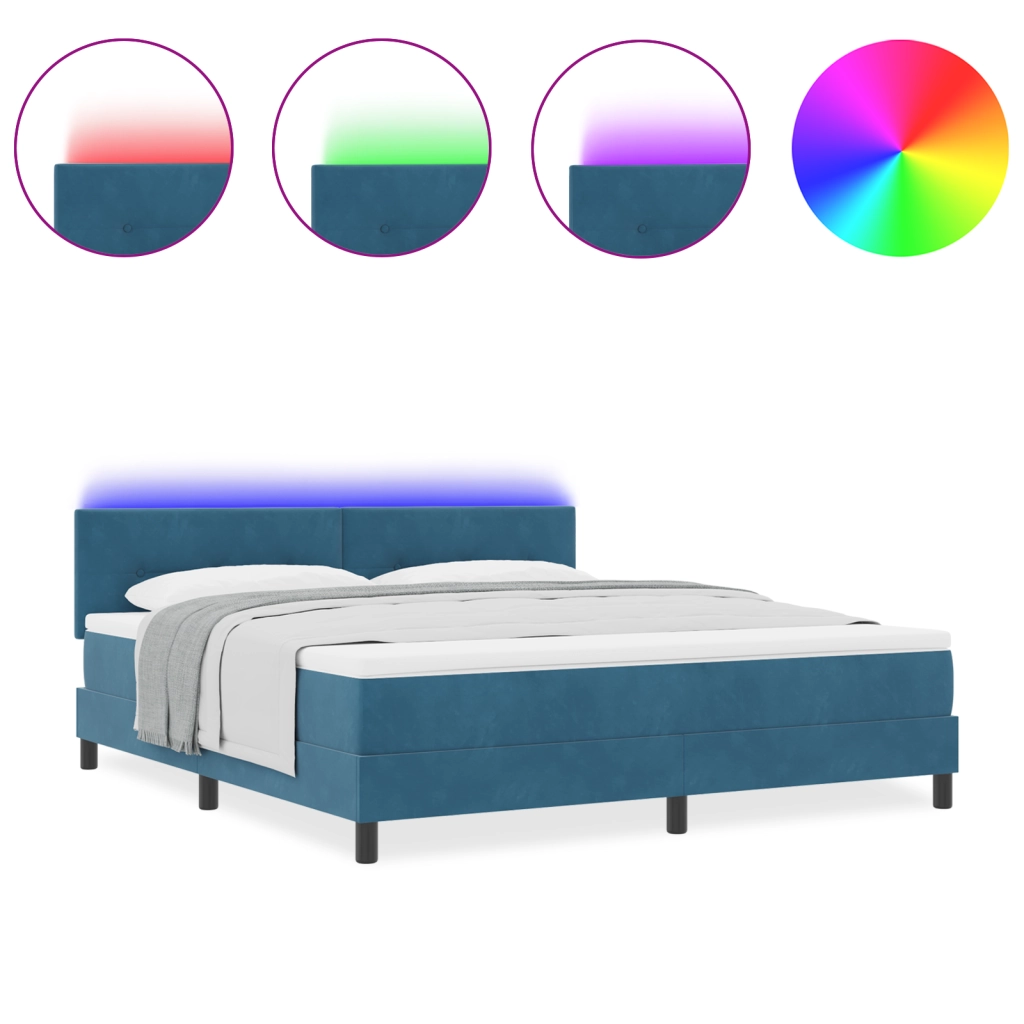 Letto a Box con Materasso e LED Blu Scuro 180x200 cm Velluto