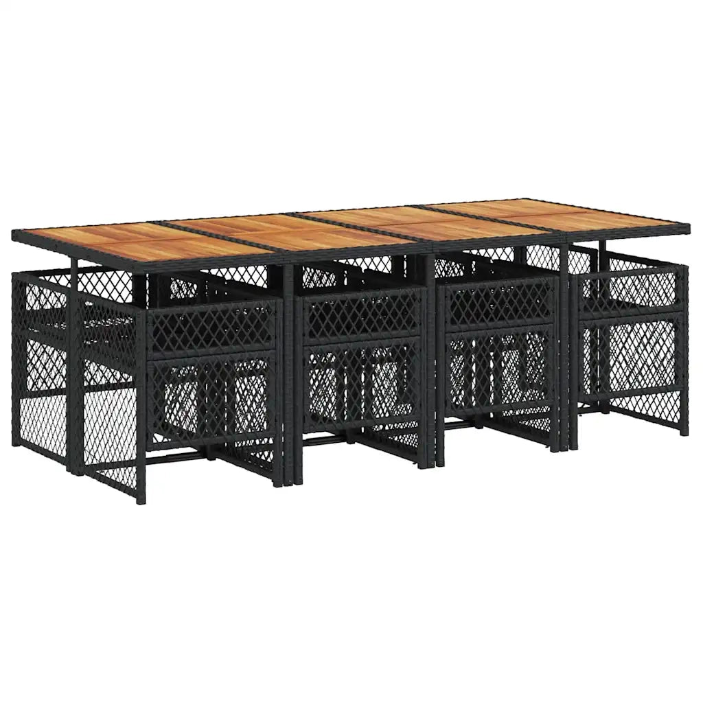 vidaXL Set da Pranzo da Giardino 9 pz con Cuscini Nero in Polyrattan