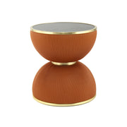 Tavolino di design Jokai in pietra sinterizzata e pelle PU cognac