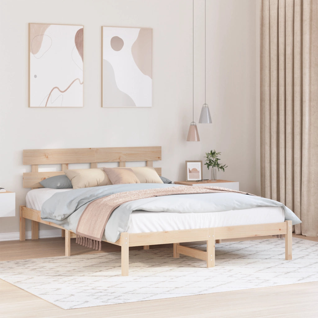 Struttura Letto con Testiera 150x200 cm in Legno Massello di Pino