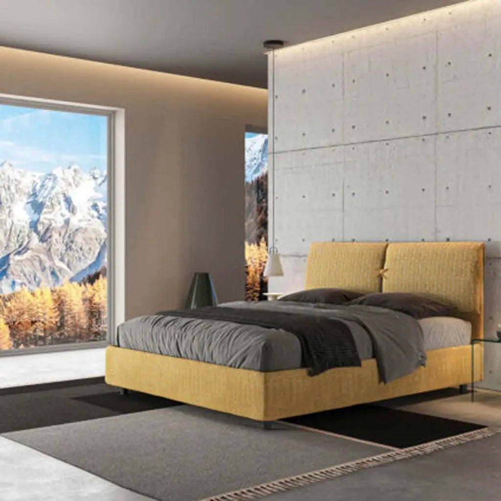 Letto matrimoniale con rete imbottito 160x190 tessuto Aragona 3 giallo Mados