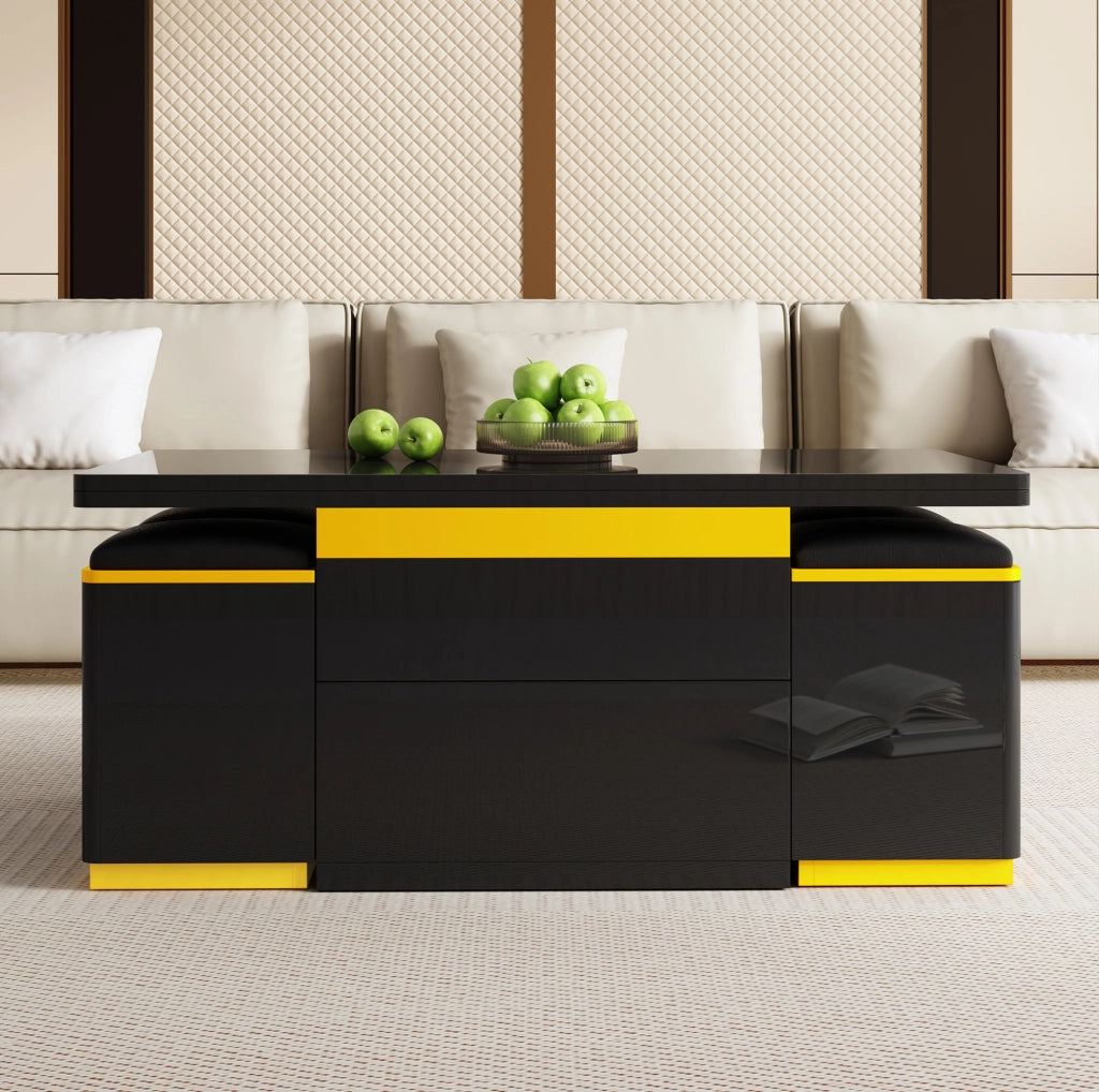 Tavolino da caffè multifunzionale sollevabile e pieghevole 100 x 50 x 43 cm; nero e giallo