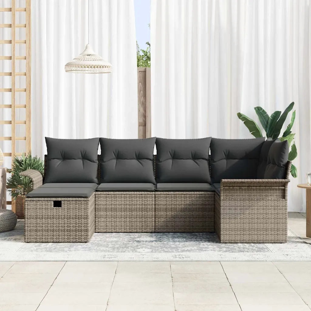 Set Divano da Giardino con cuscino 6 pcs Poly Rattan