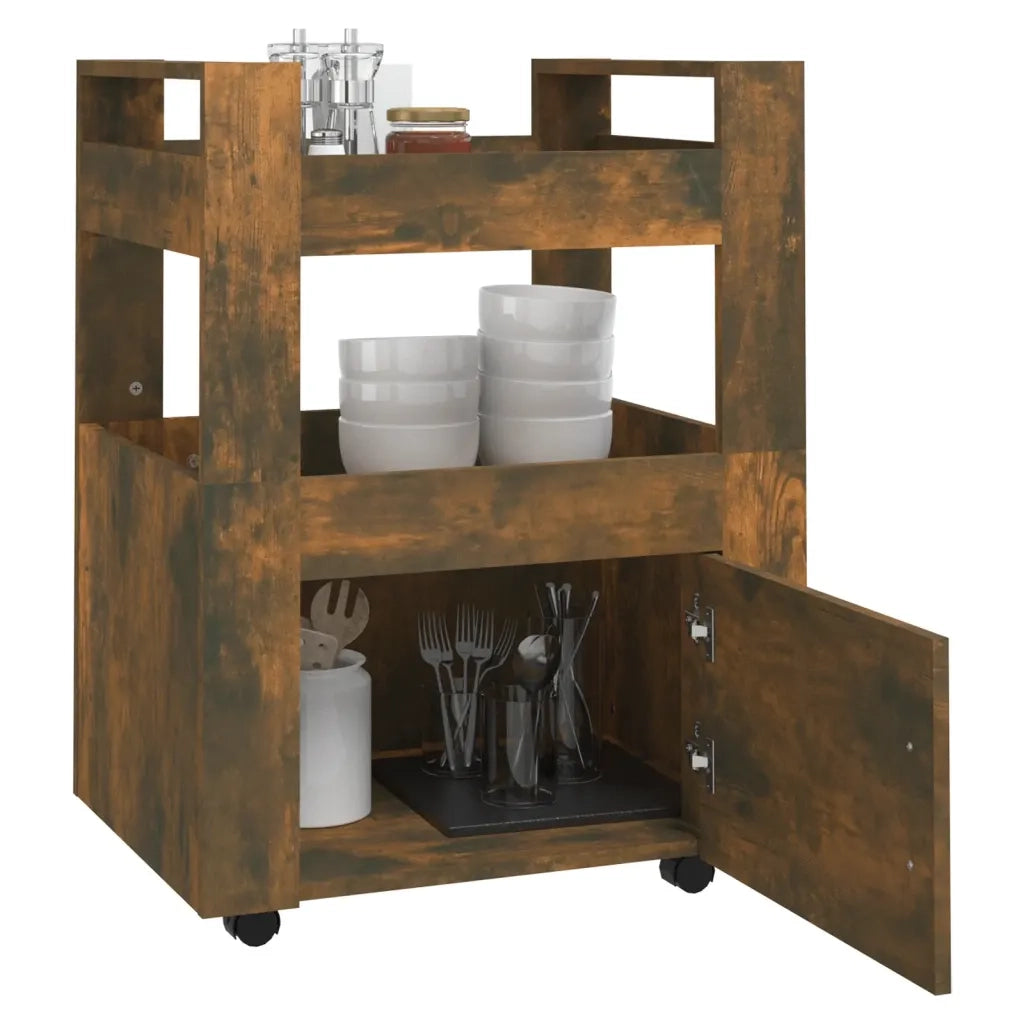 Carrello da Cucina rovere fumo 60x45x80 cm Legno Multistrato cod mxl 63728