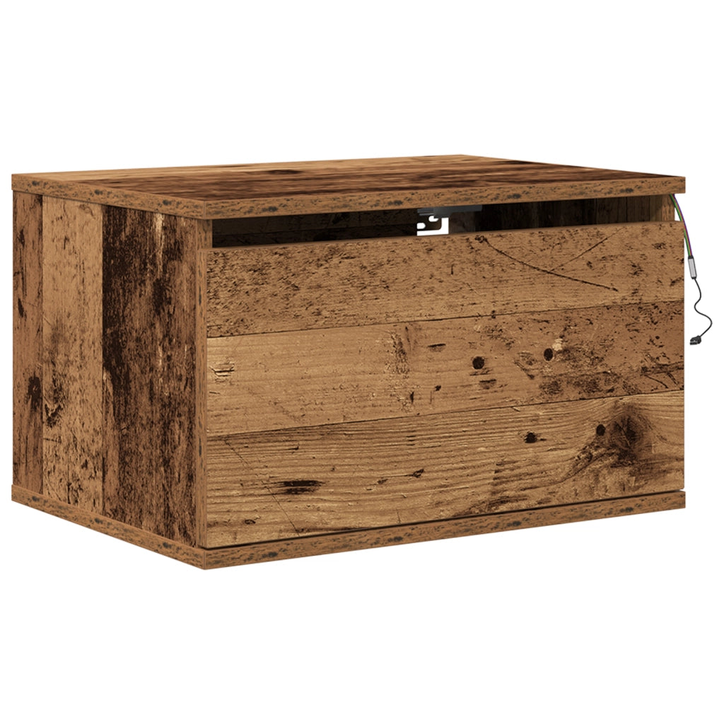 Comodini con luci LED 2 pz da muro in legno vecchio