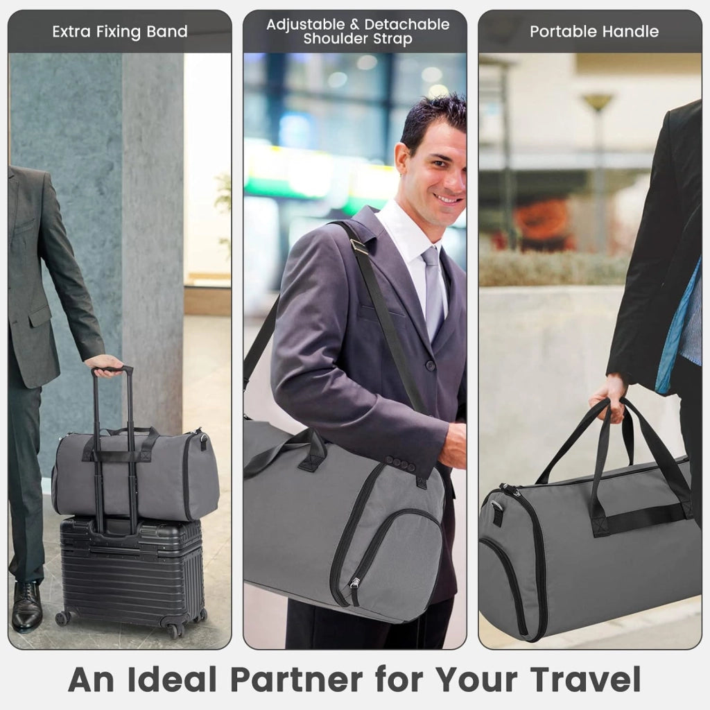 Borsa da trasporto 2-In-1 convertibile con tasca per scarpe, borsa da viaggio per viaggi d’affari/fine settimana/palestra 50L per uomini donne (Grigio Scuro)