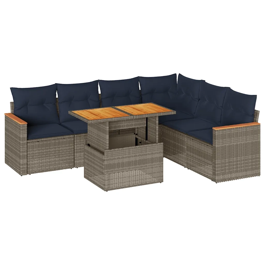 Set Divani da Giardino 7 pz con Cuscini Grigio in Polyrattan 3327498