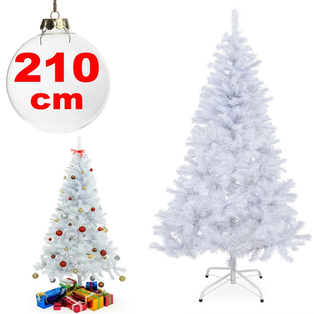 Trade Shop - Albero Di Natale Sintetico 210cm Bianco Neve Decorazione Per Casa Scuola Ufficio -