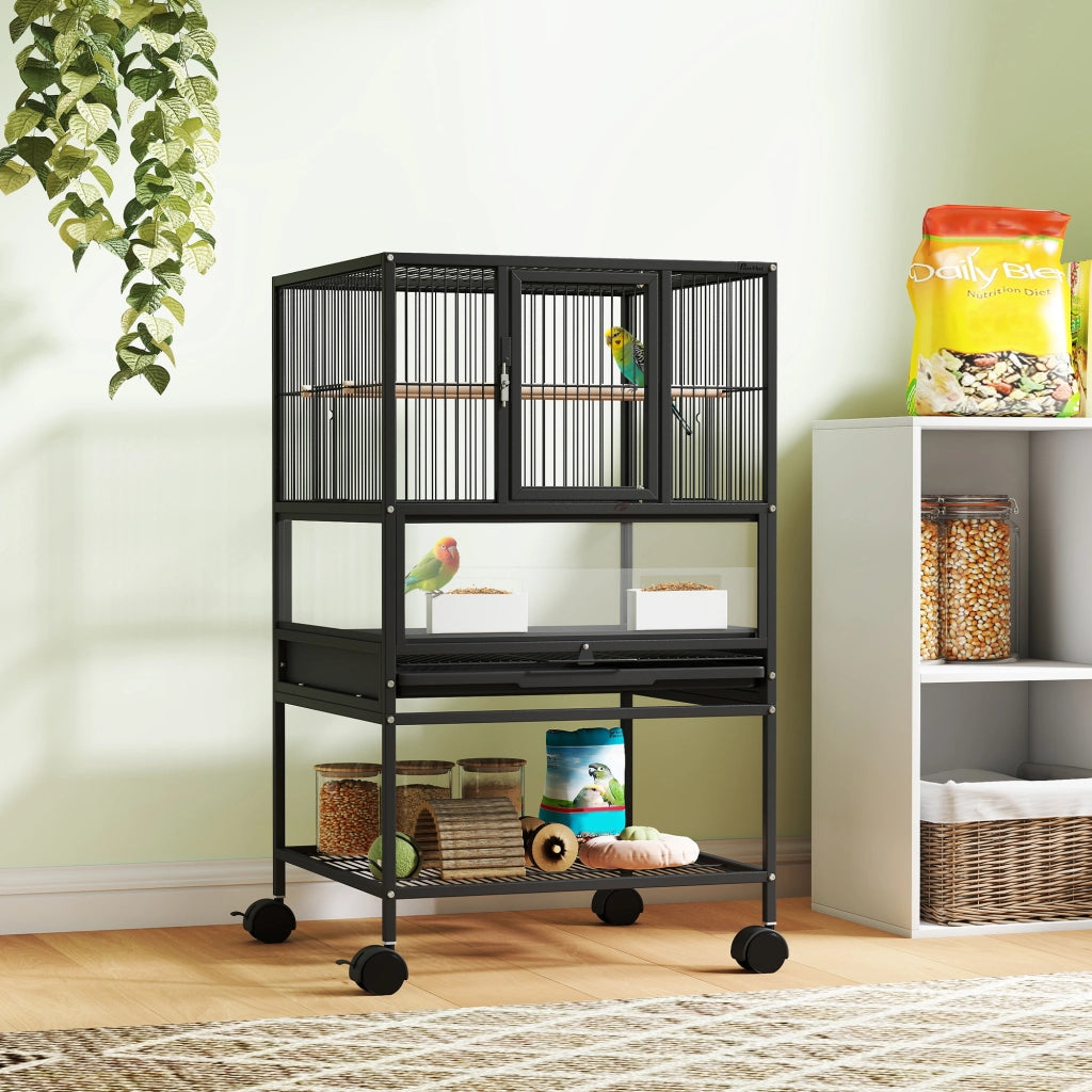 Gabbia Uccelli con Pannelli Acrilici ¨C zephmum ¨C 48x46x83 cm Nero