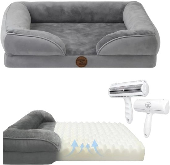 Letto per cani ortopedico con schiuma di densità costante – Lavabile, antiscivolo e comodo – Adatto per cani grandi e piccoli – Grigio