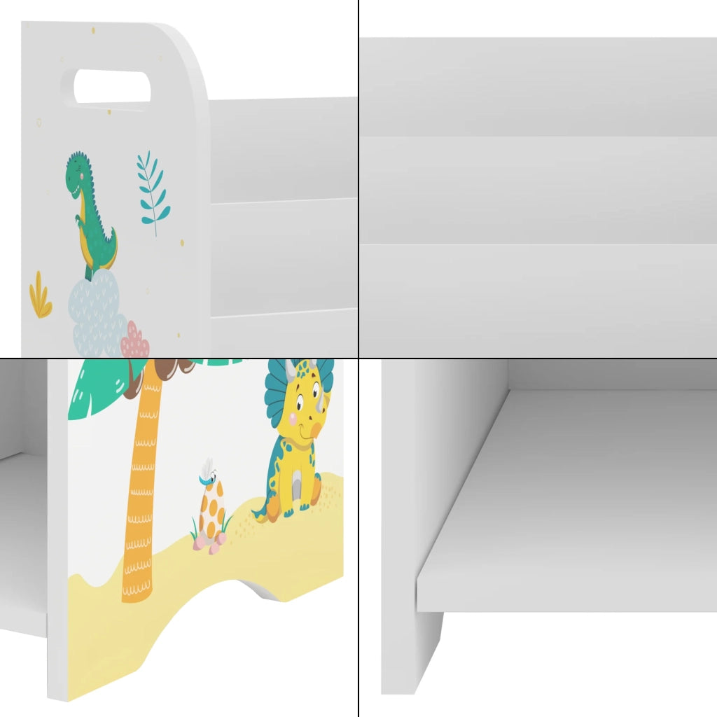 Scaffale dal design senza tempo per soggiorno camera da letto mobile contenitore per bambini 75 x 62 x 29 cm bianco con motivo a dinosauro 03_0011216