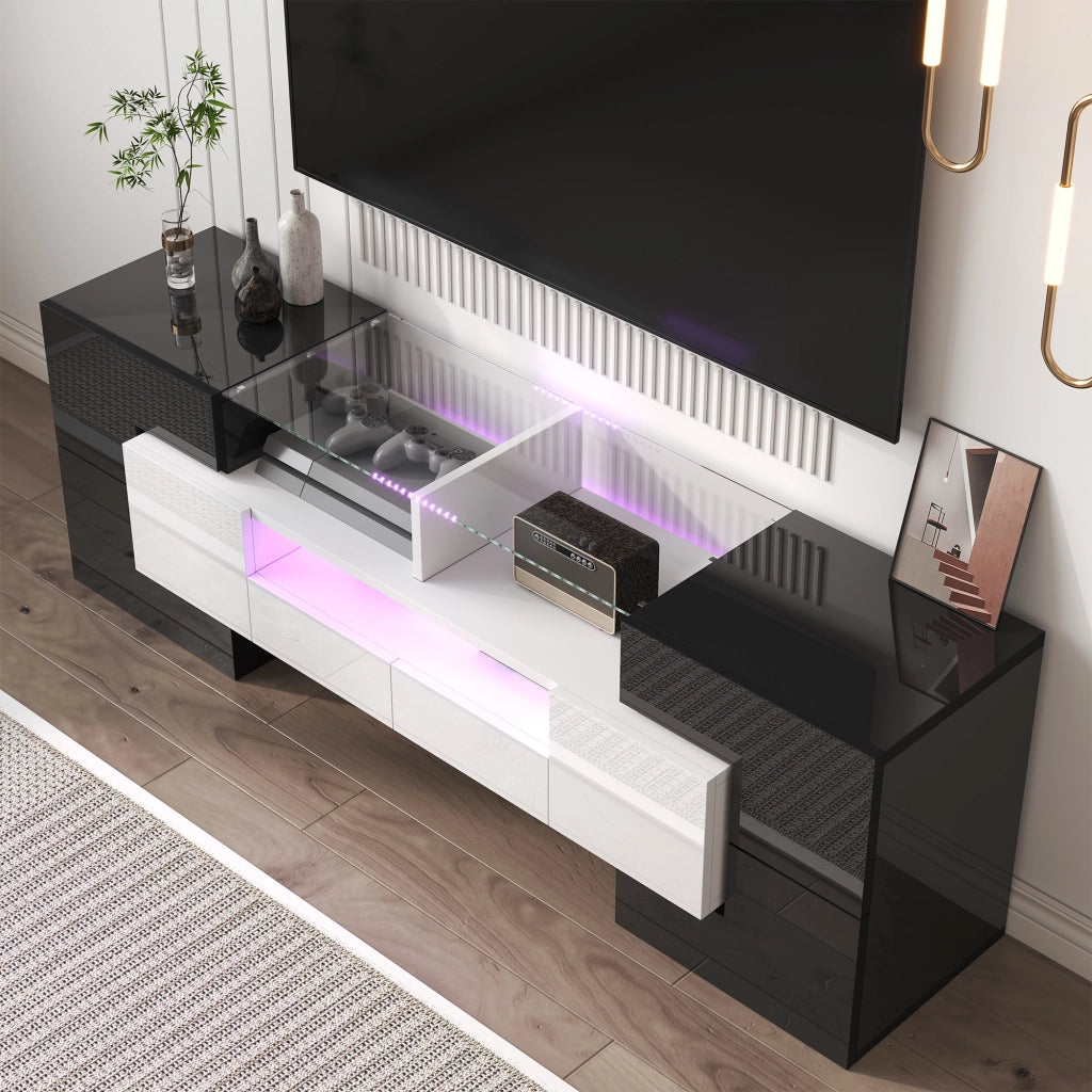 Mobile TV elegante - Zephmum - 145 cm - Bianco lucido - LED