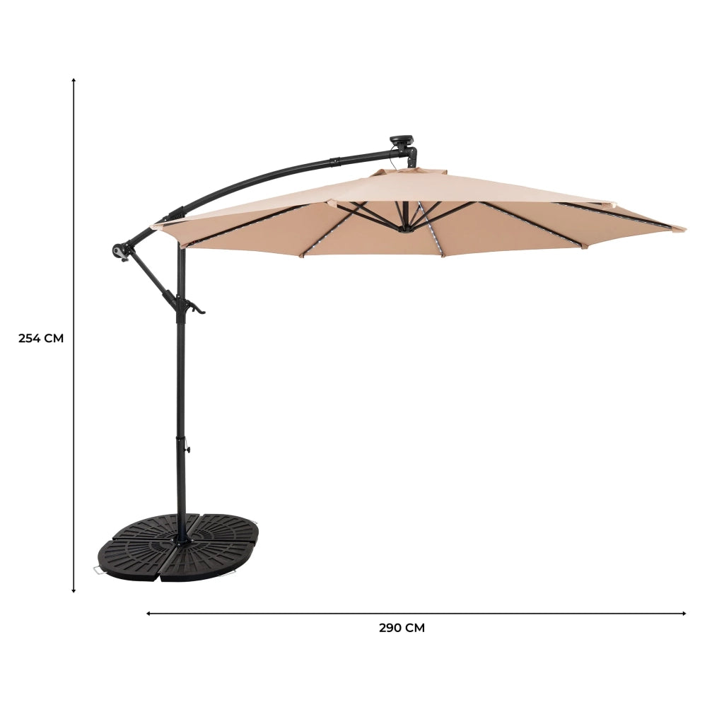 Ombrellone LED Decentrato 3m Beige Banana con Base 4 Pesi 56kg