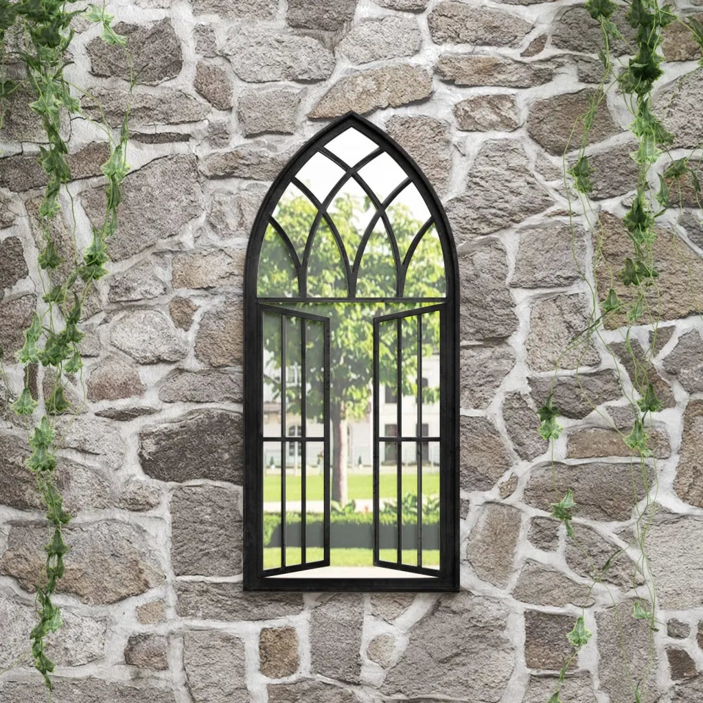 Specchio da Giardino Nero 100x45 cm in Ferro per Uso Esterno 318362