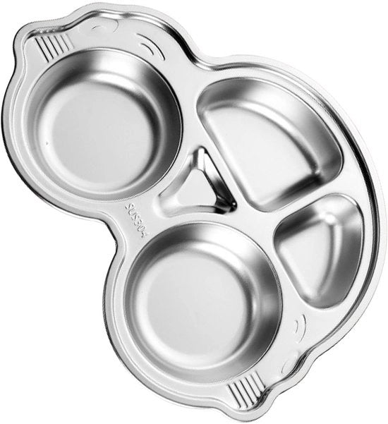 Piatto da Bambino in Acciaio Inox - Forma Animale - Piatto Comune - Qualità Alimentare - Sostenibile - Facile da Pulire - Servizio da Bambino