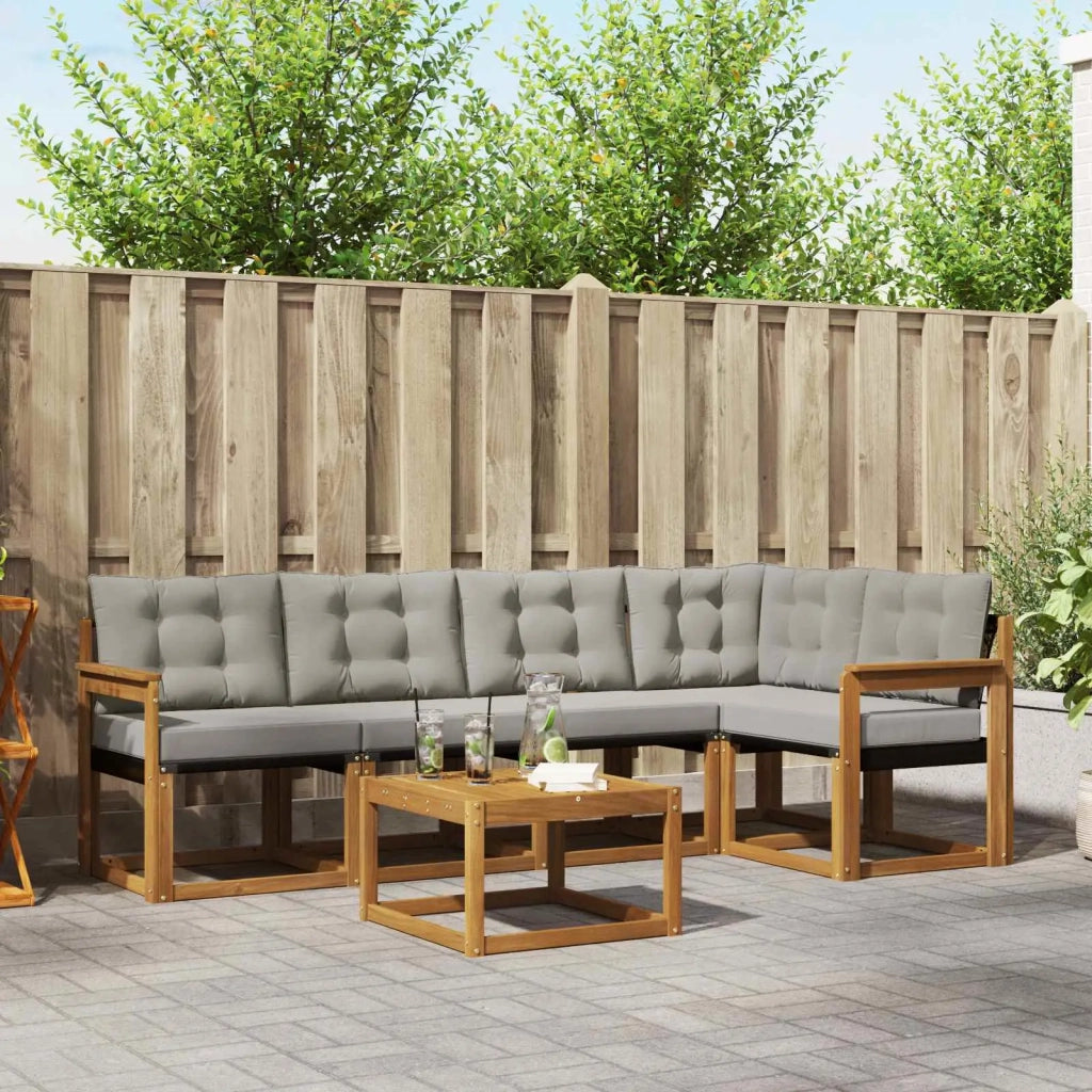 Set di divani da esterno 6 pcs Grigio Naturale e Chiaro