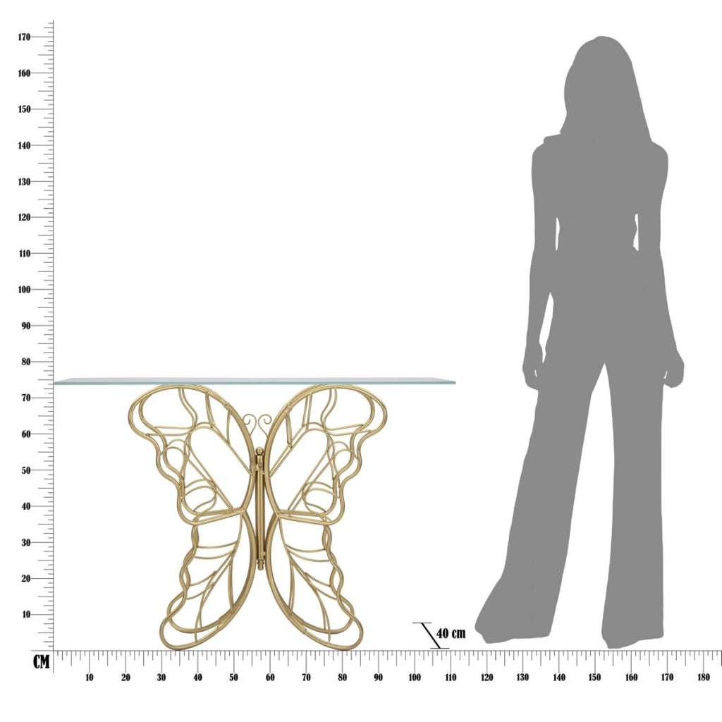 Consolle Butterfly in ferro e vetro gold – 110 x 40 x H 76 cm