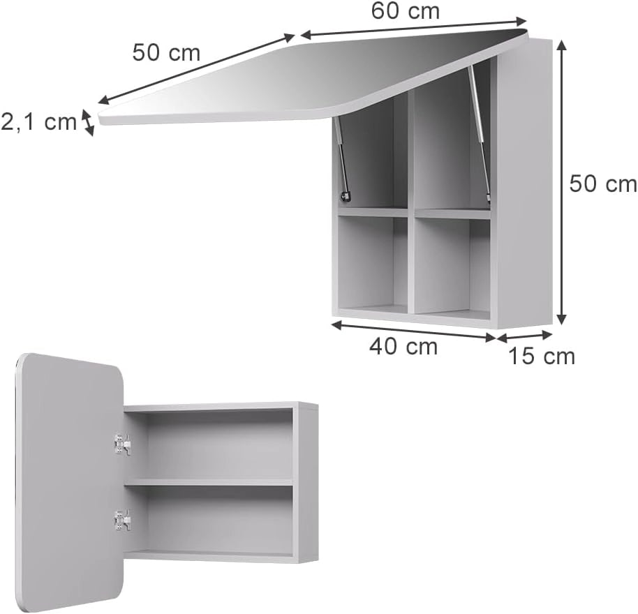 Specchio contenitore bagno Zino, Bianco, 60 x 50 cm con ripiani, Ordine ed eleganza per ogni bagno