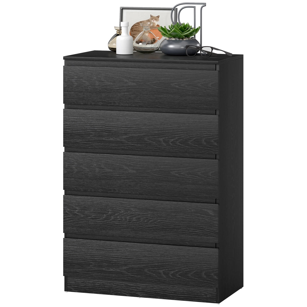 Cassettiera Moderna 5 Cassetti ¨C zephmum ¨C 77x40x111,5 cm Nero Effetto Legno