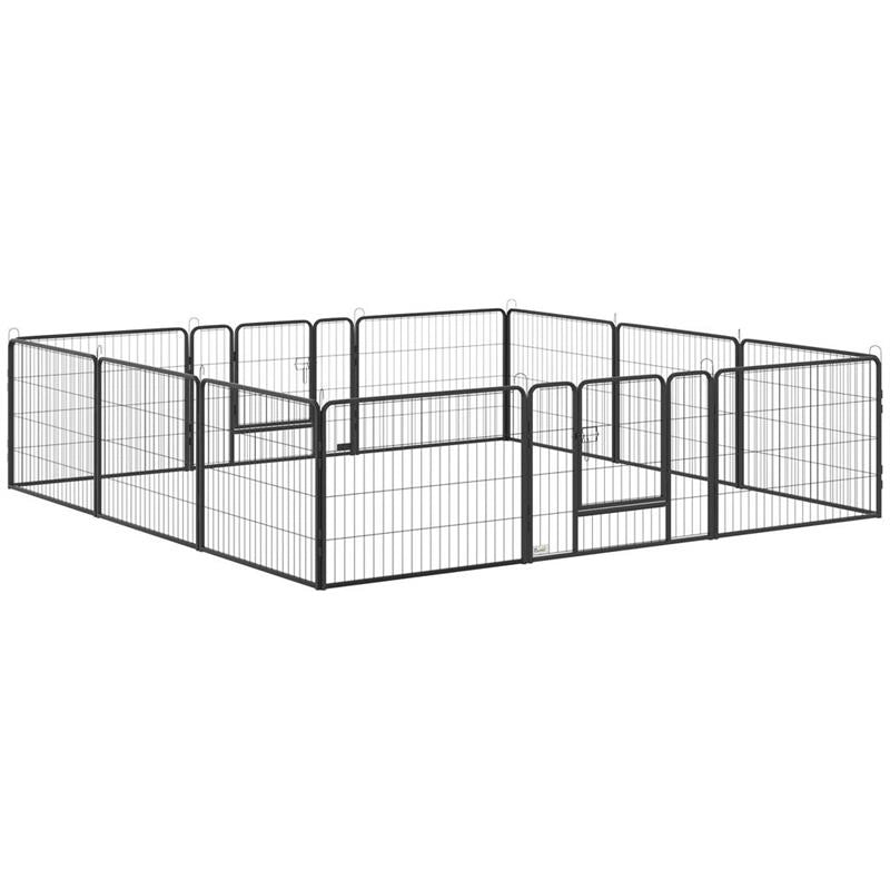 RECINTO PER ANIMALI 12 PANNELLI MODULABILI IN ACCIAIO 2 INGRESSI 80X1.5X60CM