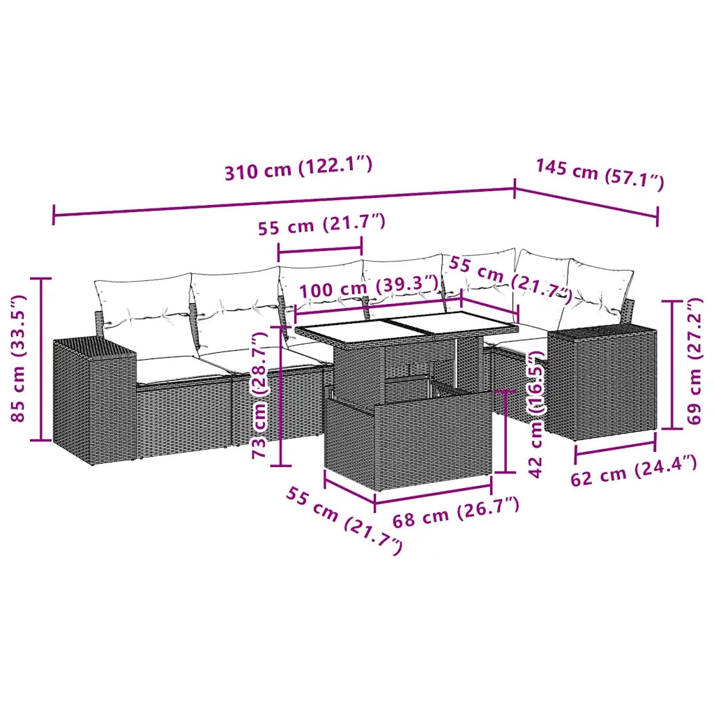 Set Divani da Giardino 7 pz con Cuscini Grigio in Polyrattan 3269181