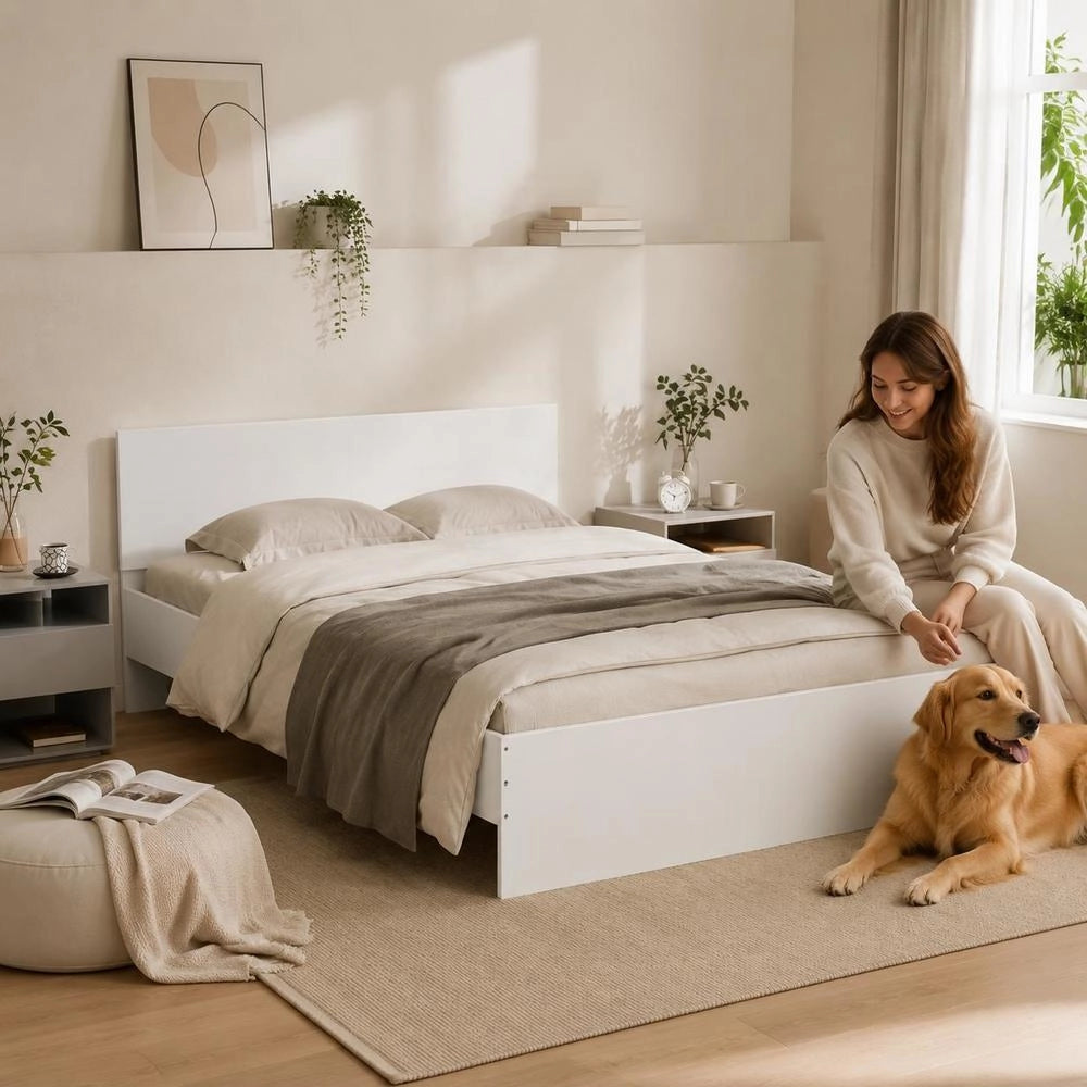 Bed Frame With Headboard, White, 120x190 Cm