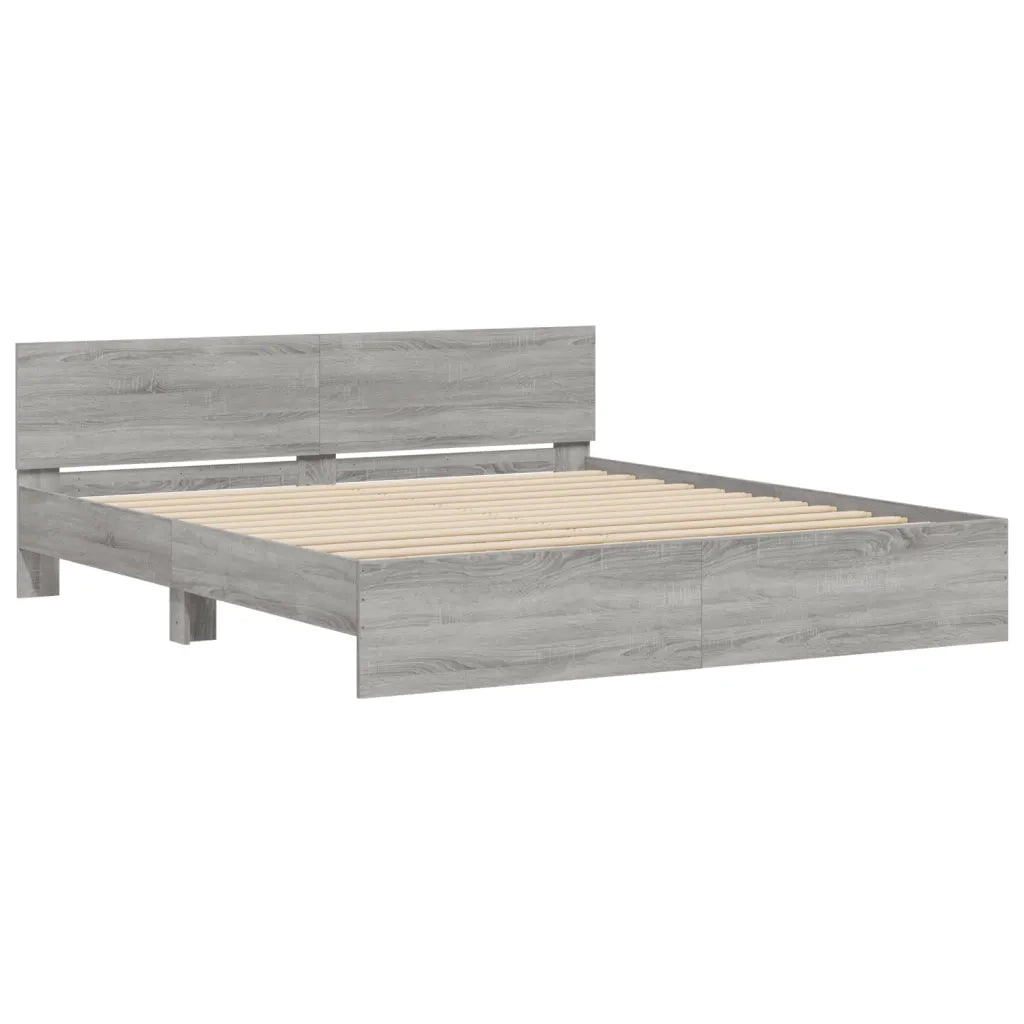 Letto matrimoniale | Letto per adulti | Giroletto con Testiera e LED Grigio Sonoma 200x200 cm
