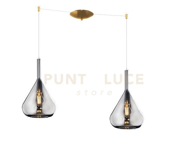 SOSPENSIONE OTTONE SAT. 2 LUCI SPOSTABILE VETRI FUME 1177OS-S2 S-FU