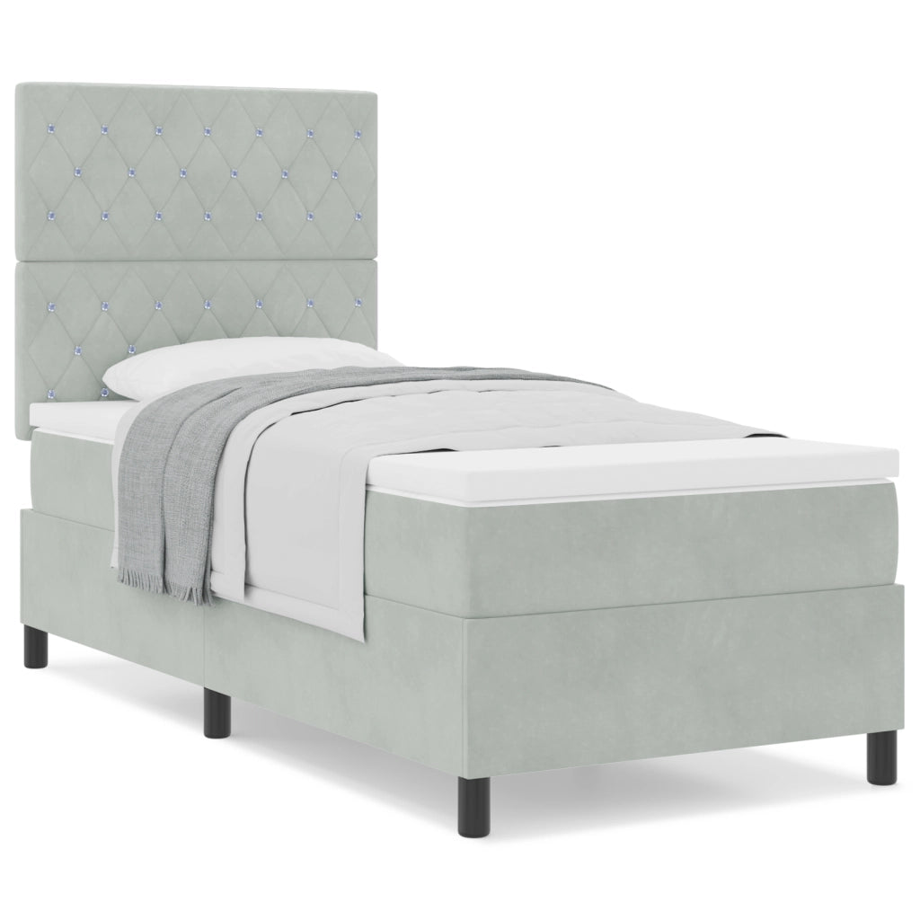 Letto Box Spring  con Materasso Grigio Chiaro 100x200 cm Velluto