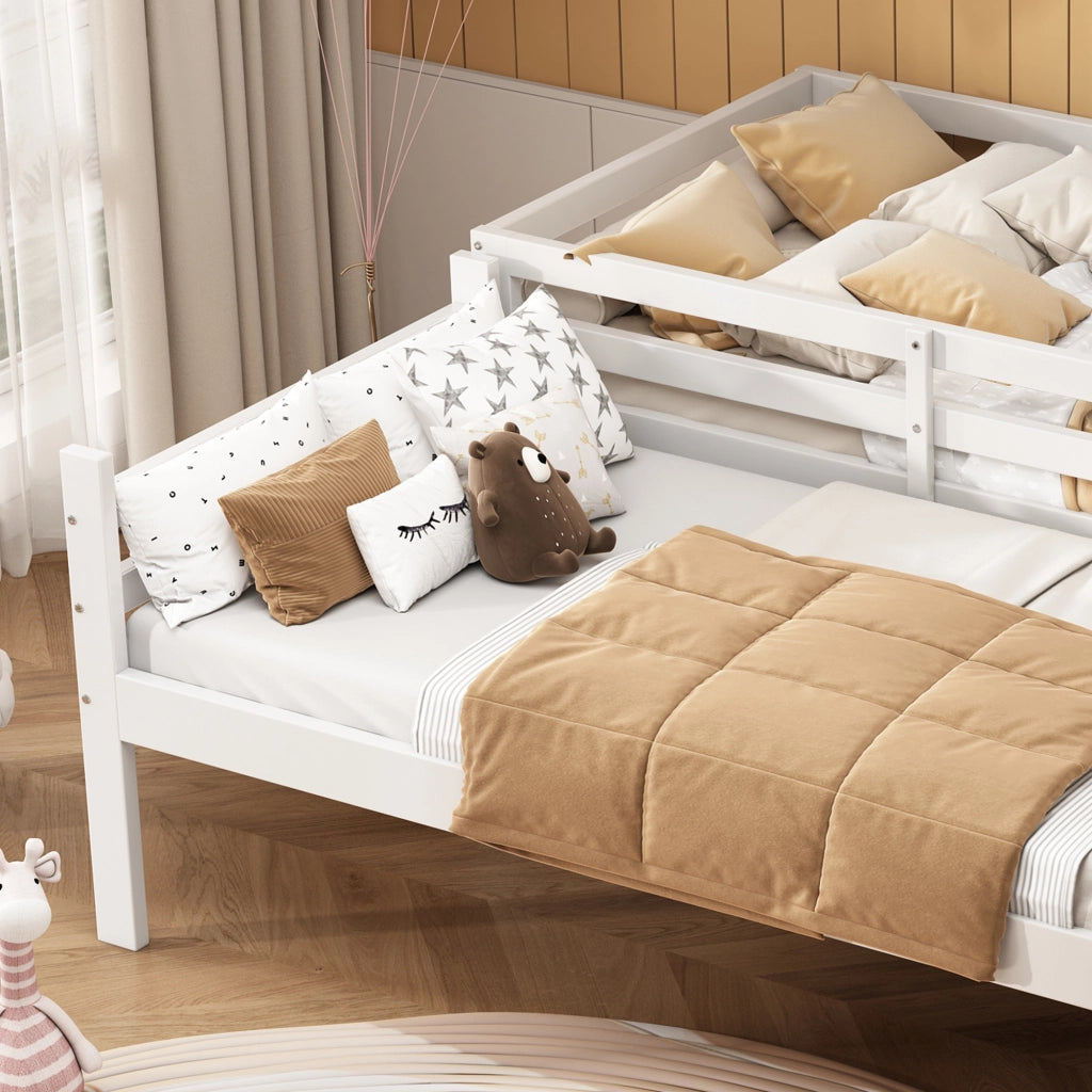OKWISH Letto a Castello 90×200 cm, Letto Singolo 2 Posti con Scala ad Angolo, Sponda di Sicurezza e Separabile, senza Materasso, Bianco