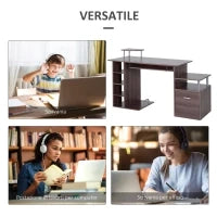 Scrivania per Computer Moderna con Cassetti, Ripiani e Tastiera Estraibile, Scrivania da Ufficio per Casa in Legno Marrone 152x60x88cm