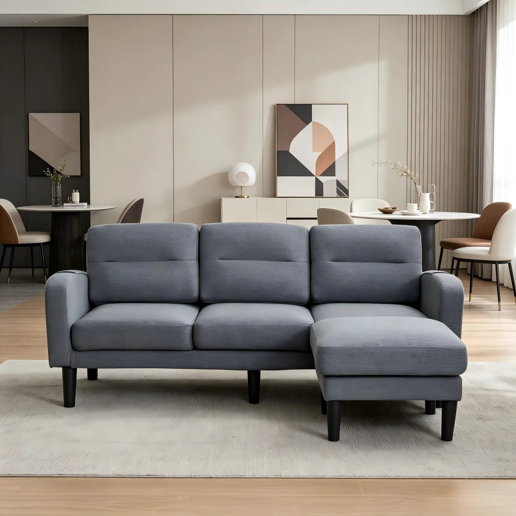 Divano angolare modulare a 3 posti con penisola e tasche laterali sfoderabile in tessuto grigio 204 × 136 × 80 cm