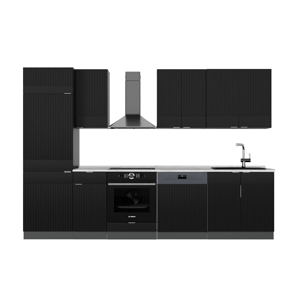 Cucina componibile Fame-Line Nero rigato/Antracite 300 cm, PL Marmo Vicco