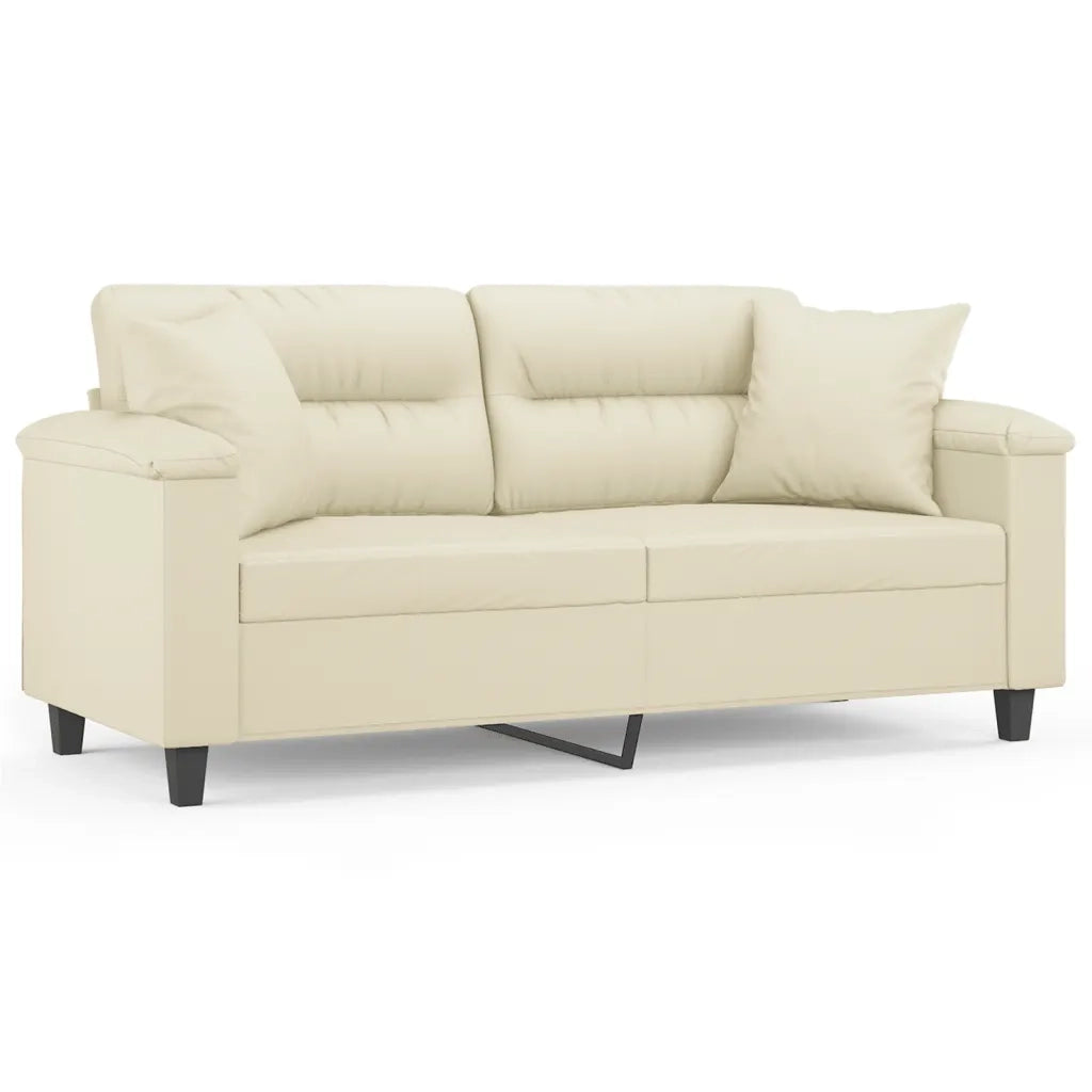 Divano a 2 Posti con Cuscini Crema 140 cm in Similpelle