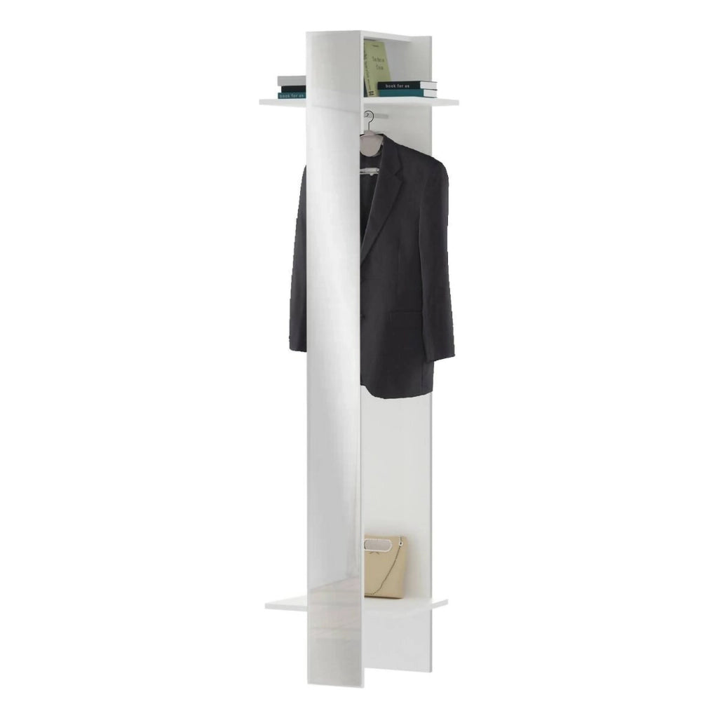 Mobile da ingresso Maura, Armadietto multifunzione, Appendiabiti da parete con specchio, 50x35h190 cm, Bianco