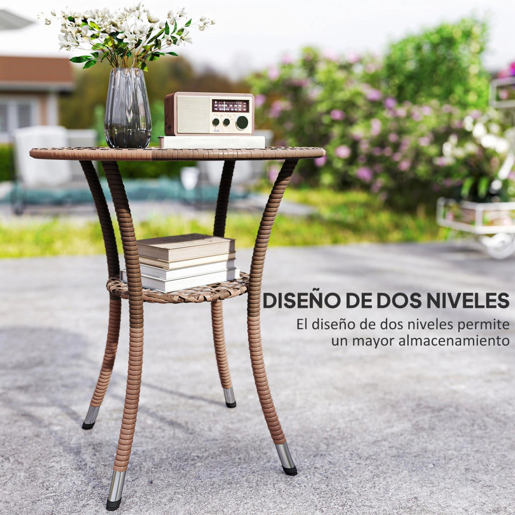 Tavolo da giardino rotondo con piano in vetro ¨C zephmum ¨C marrone 64x71 cm