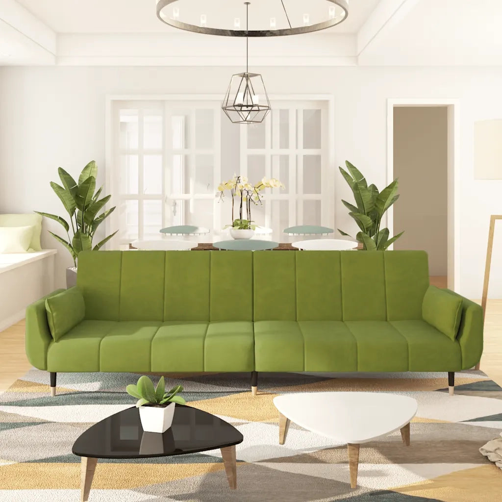 Divano Letto a 2 Posti con 2 Cuscini Verde Chiaro in Velluto cod mxl 5873