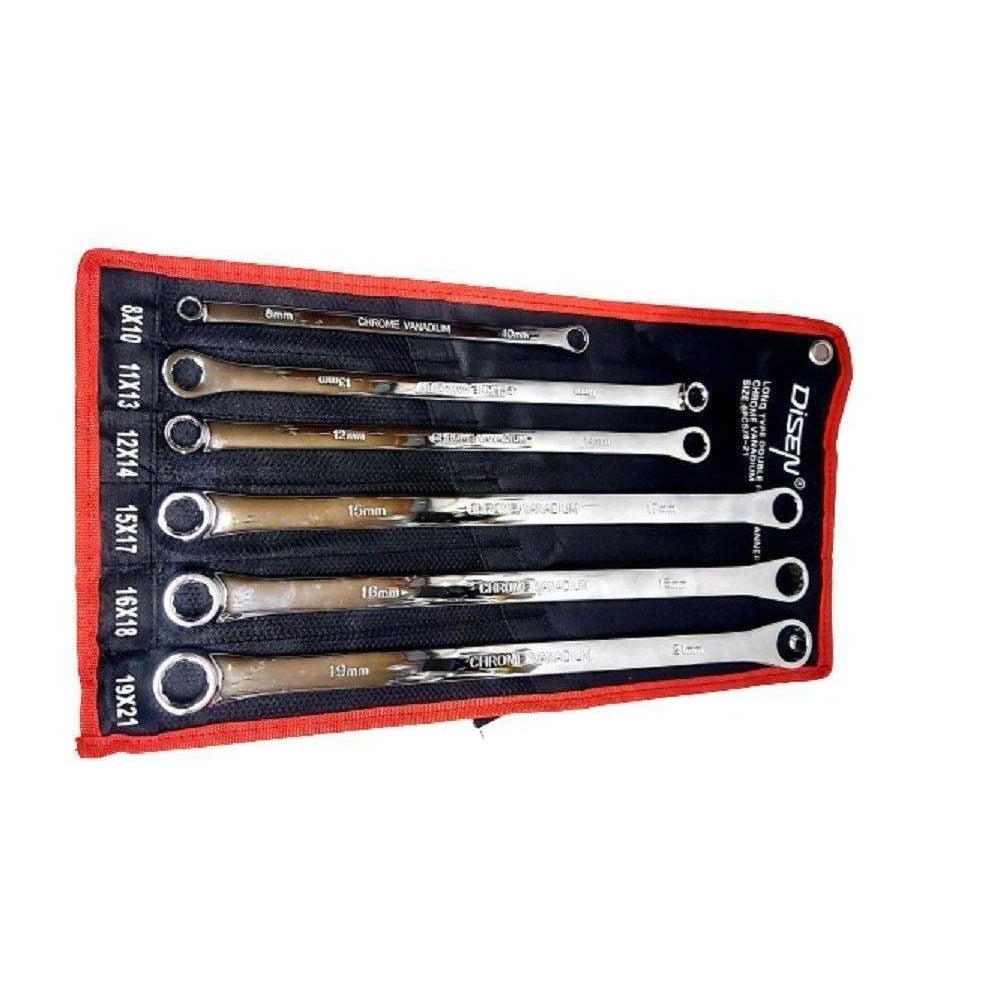 Trade Shop - Set 6 Pz Chiavi Inglesi Extra Lungo Double Chiavi Poligonali Da 8mm-21mm Metrico -