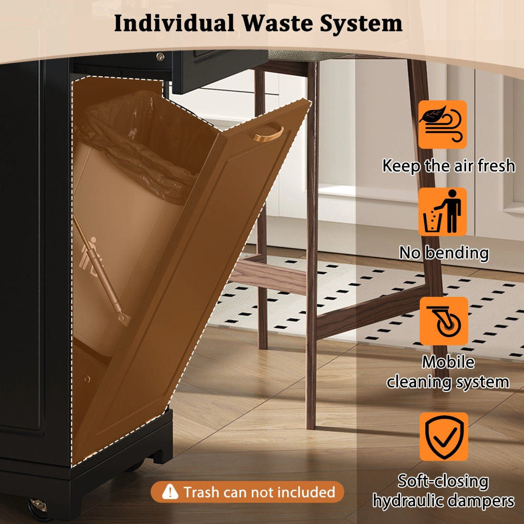 Isola Cucina Mobile con Rotelle e Piano Allungabile ¨C MINIMAL ¨C Nero, Cassetti, Portarifiuti