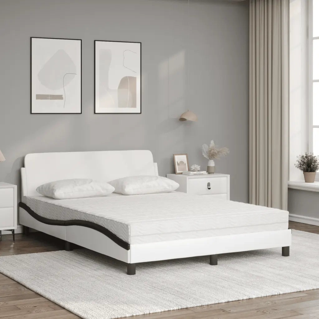 Letto con Materasso Dover Bianco e Nero 140x190 cm in Similpelle
