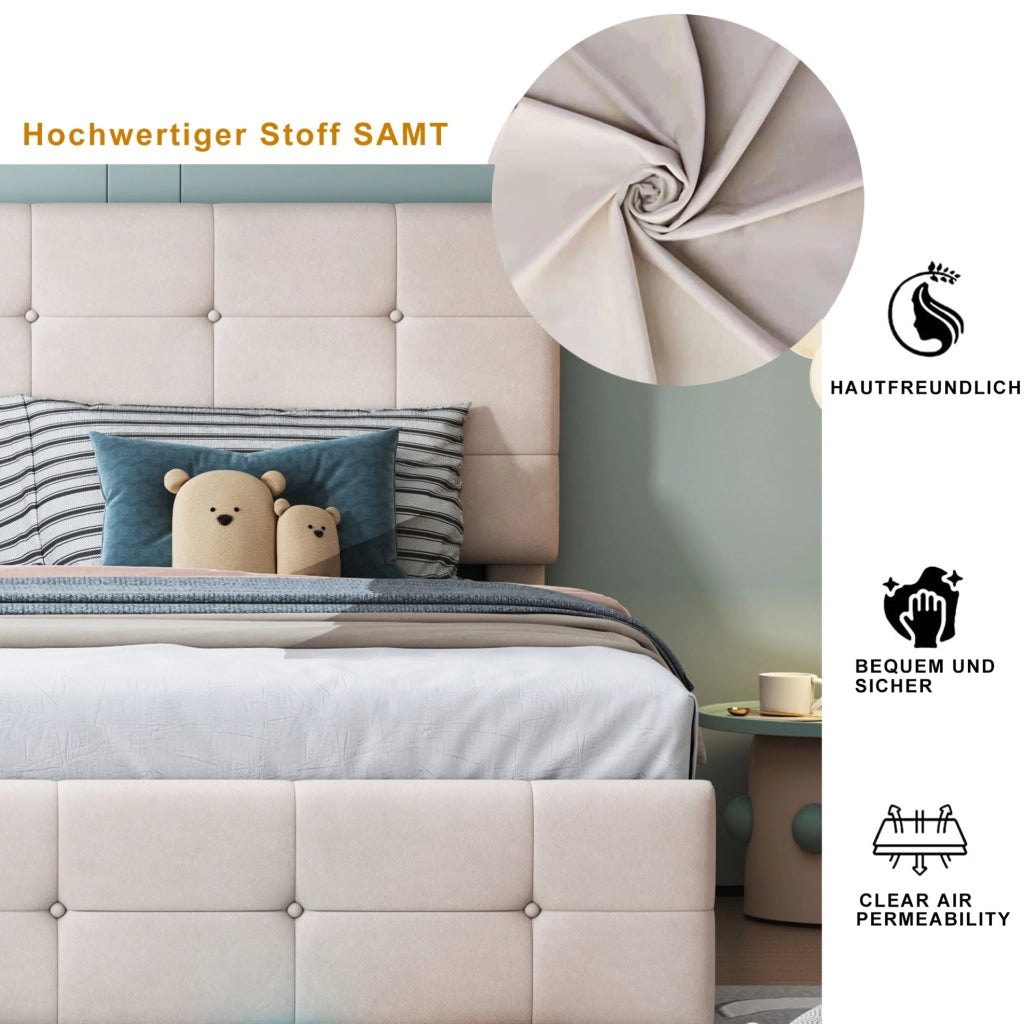 Letto imbottito beige 180x200 con contenitore idraulico