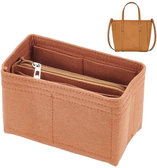 Organizzatore di tasca in tas con cerniera, organizzatore rettangolare di tasca, tasca in tas con molteplici compartimenti, 19 x 11,5 x 10 cm, kameel