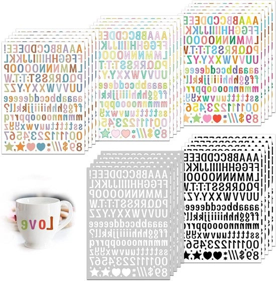 Sticker di Decorazione con Lettere e Numeri in Vinile, 4920 pezzi, 30 Velcro, per Progetti Creativi e Etichette