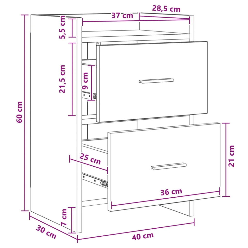 Comodini 2 pcs Rovere Nero 40 x 30 x 60 cm Legno ingegnerizzato 8010966